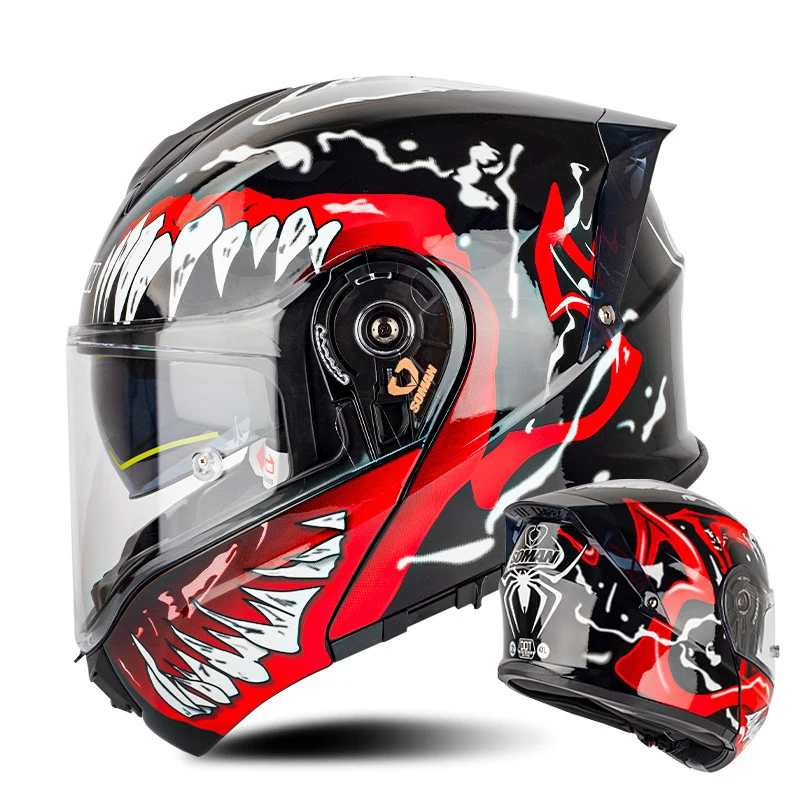 

Мотоциклетный шлем на все лицо, защитный шлем с откидной крышкой и двойными линзами, одобрен ECE DOT, для езды на мотоцикле, гонок, двойной козырек