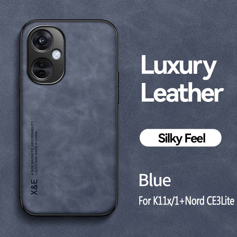 

Luxury Leather Case for Oppo K11 PJC110 Car Magnetic Holder Frosted Soft Silicone Edges Hard Shockproof Phone Cover for OppoK11