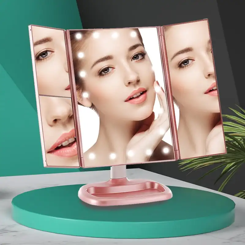 Miroir de Maquillage LED Pliable sur Trois Côtés, Lumière Grossissante 2X  3X, miles - AliExpress