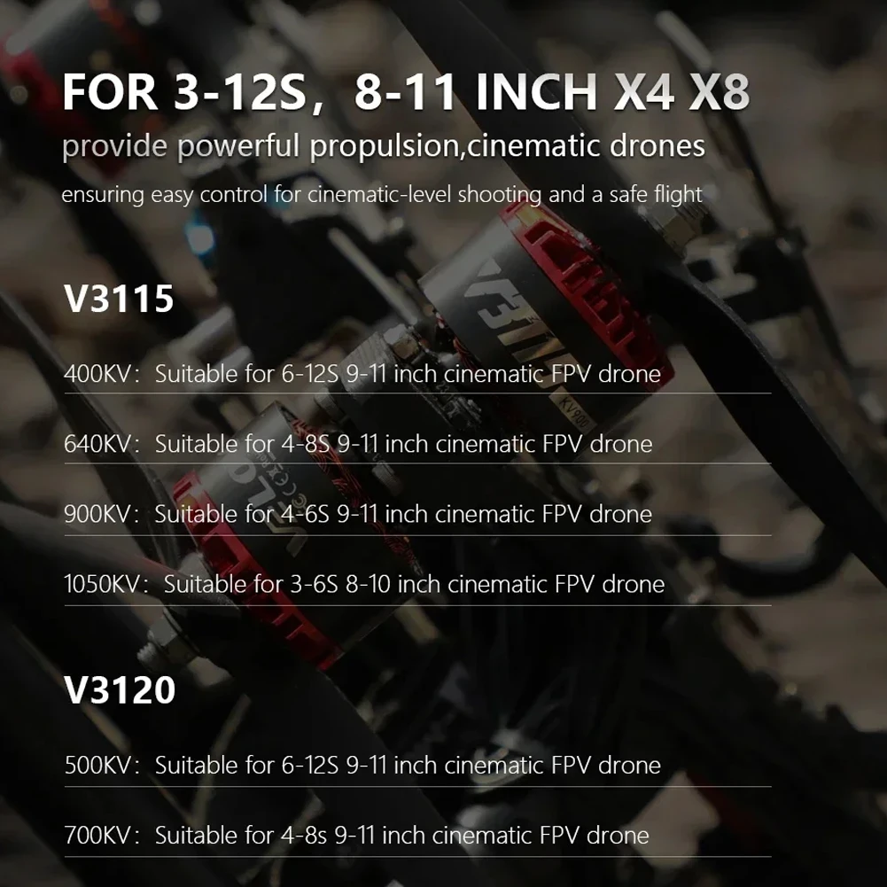 СЕРИЯ T-MOTOR V3115/V3120 V Новейшие двигатели обеспечивают надежную мощность для 3-12S, 8-11-дюймовых кинематографических дронов игрушечного класса X4/X8 thumbnail 6