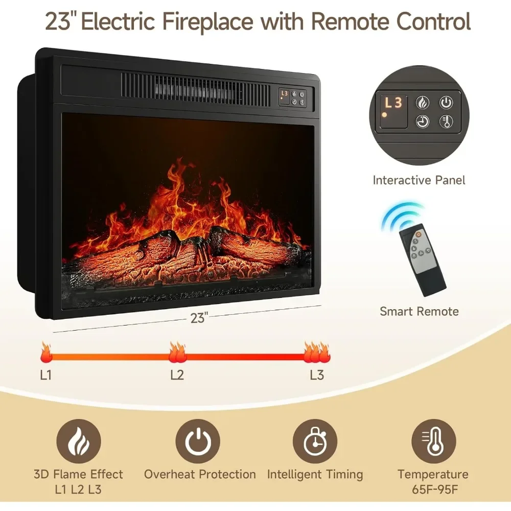 59" Fireplace TV Stand for TVs Up To 65 in With Storage and Glass Doors, 23" Electric Fireplace, Media TV Console 5
