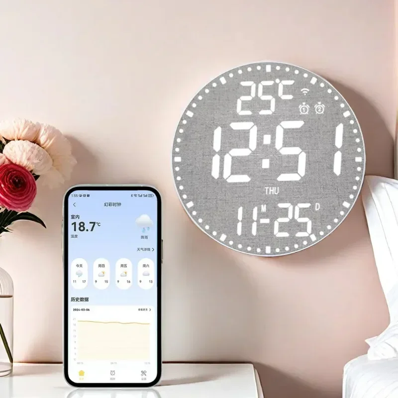 Wifi Led Digital Electronic Clock Perpetual Calendar Wall Clock Living Room Decoration Wall Hanging Colorful Intelligent Clocks digital wall clock smart led wall clock