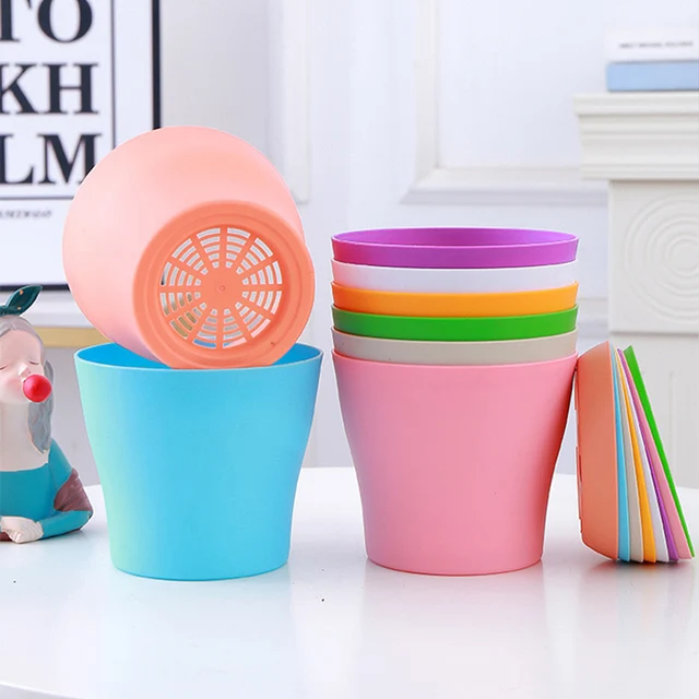 5pcs Mini Flower Pot with Tray Thickened Resin Plastic Ventilation Balcony Desktop Decoration Greenery Succulent Gardening TMZ 5