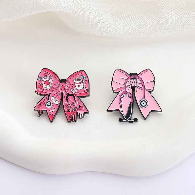 Rosa Schleife Emaille Pins Doktor Krankenschwester Stethoskop Metall Broschen Mode Revers Abzeichen Rucksack Kleidung Schmuck Geschenk für Freunde – Detail 8