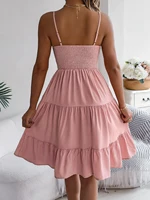 Casual Vacation Ruffled Camisole Dress Spring Summer Women's Solid Dresses for 2026 Valentine's Day Woman Clothing Pink Blue - Image 2