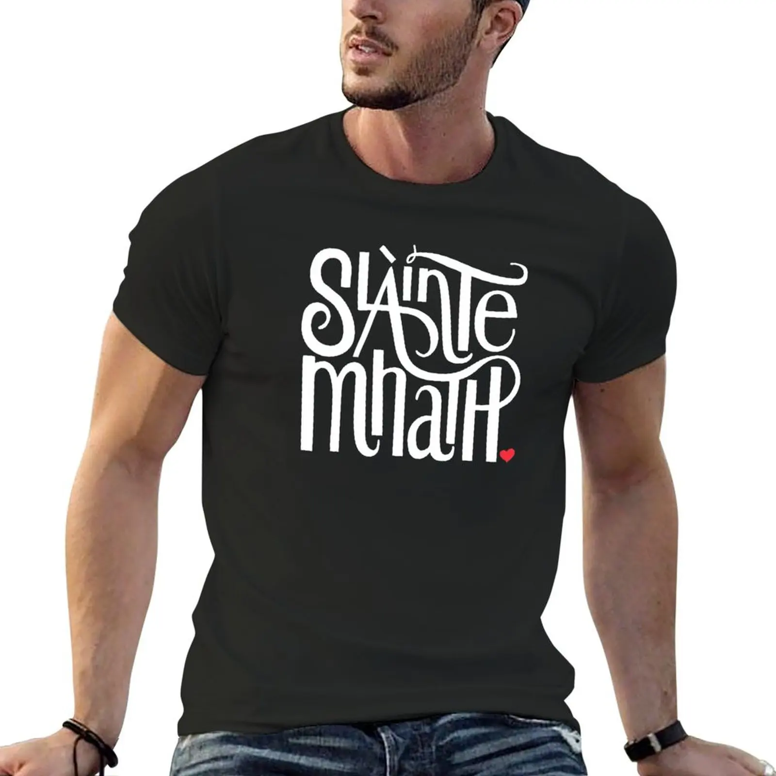 Slainte Mhath in white and red T-Shirt graphic tee shirt new edition plain t shirts men