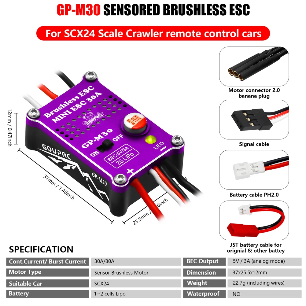 Moteur Brushless Outrunner 2204 2400KV + ESC 30A pour SCX24 RC Crawler 1/24