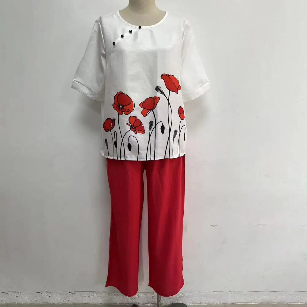 2 Pz/Set T-Shirt Da Donna Pantaloni Set Pantaloni Con Stampa Floreale Elastico In Vita Gamba Larga Pantaloni Larghi Estivi Tuta Abbigliamento Donna