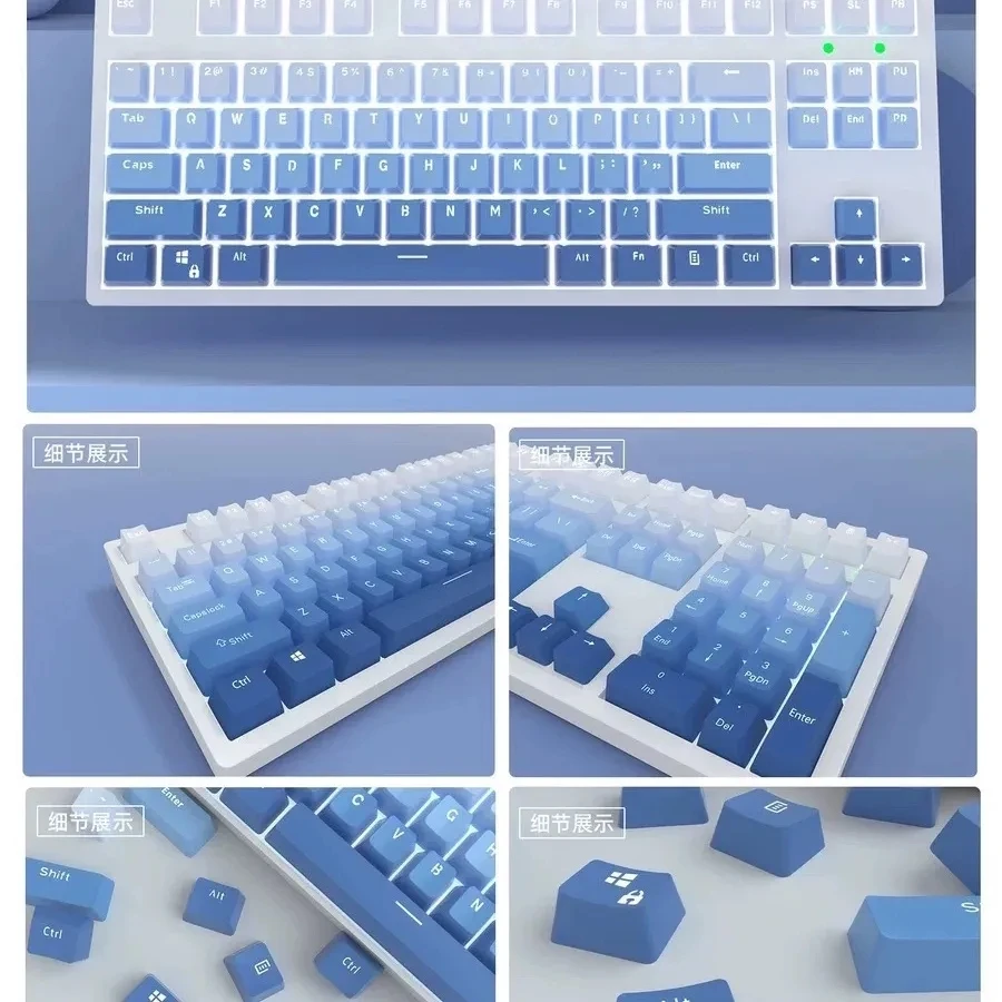 PBT Keycaps, transparente, nevoeiro, azul, rosa, gradiente, OEM, 108 chaves