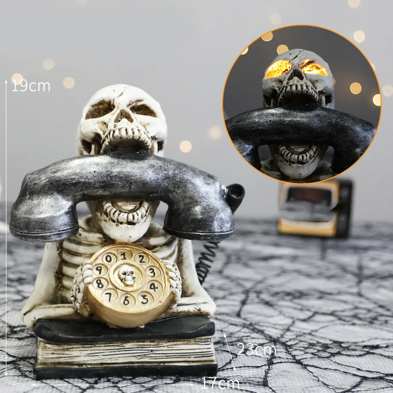 Halloween decoration Glow Skull Phone Funny Expression Sculpture Resin Crafts Ornaments for Party Decor Haunted House Props
