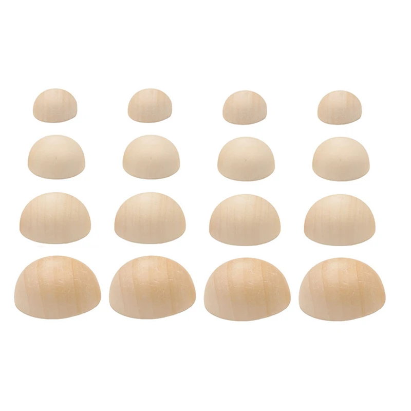 50/20/10Pc DIY Handmade Unfinished Wood Craft Natural Unfinished Half Wood Beads Balls 15/20/25/30MM Round Spacer Wooden Beads