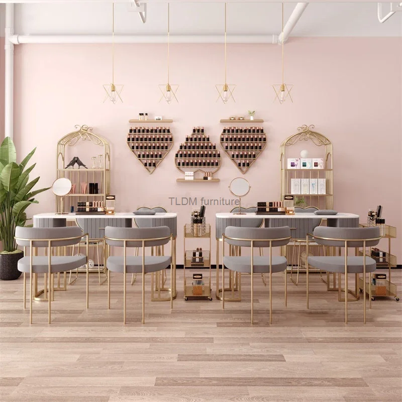 Moderno Minimalista Manicure Mesa e Cadeira Set, Mobiliário de salão de beleza, Luz Luxo Salão de Beleza, Prego Mesas