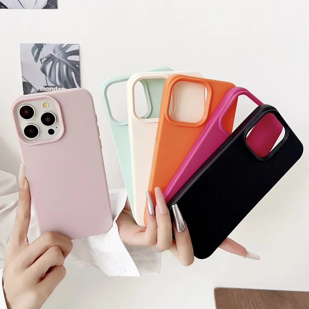 Soft Candy Colored Luxury Leather Texture Silicone Case For iPhone 16 15 14 13 12 11 Pro Max