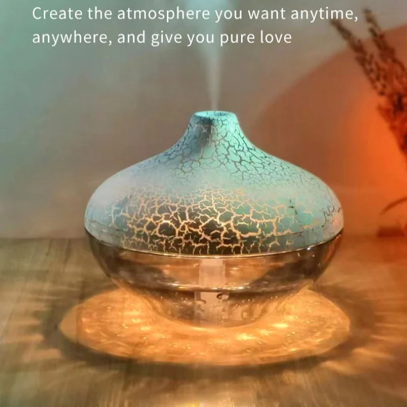2025 New Cross-Border Hot Desktop Humidifier Crystal Crack Ball Shape with 7-Color Running Atmosphere Light Quiet Spray for Home
