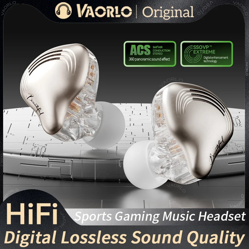 VAORLO S400 HIFI Wired Earbuds Digital Headset Surround Shock Bass In Ear Monitor HD MIC Noise Cancelling Music Sports Game