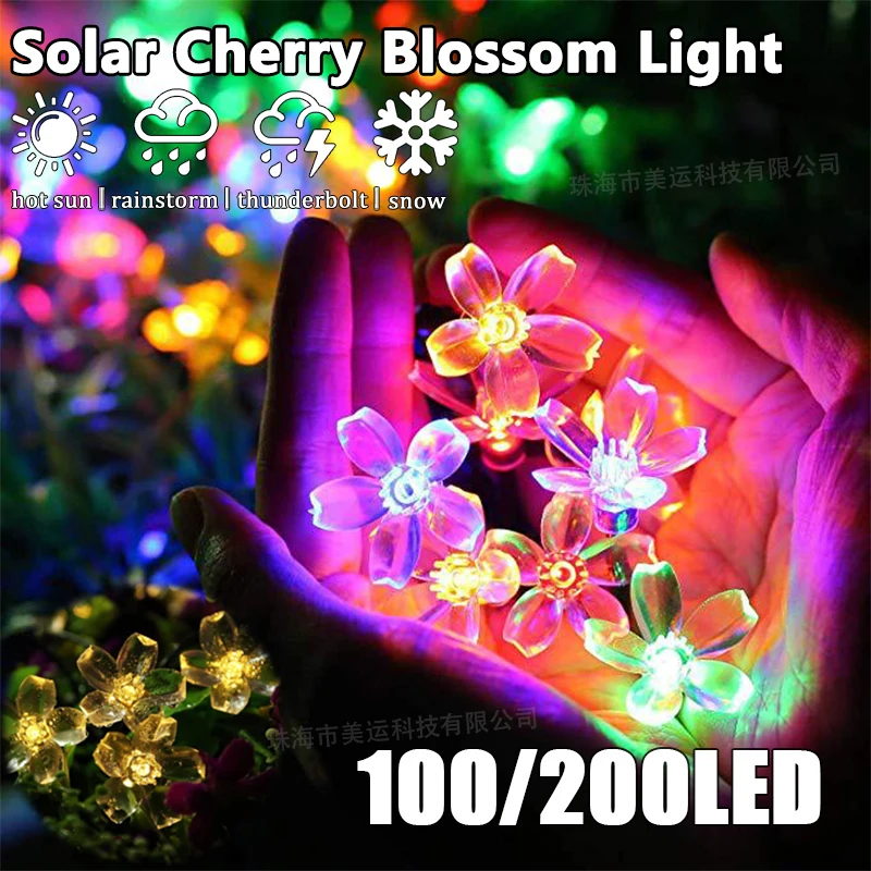100/200LED Solar String Christmas Lights Outdoors 12/22M 8Mode Waterproof Flower Garden Blossom Lightings Party Home Decor Lamps