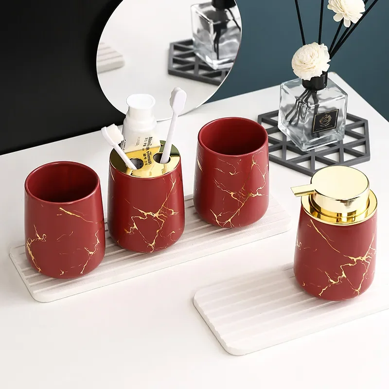 Bathroom Set Soap Dispenser Toothbrush Holder Cup Soap Dish Tray Mouthwash Cup bathroom accessories