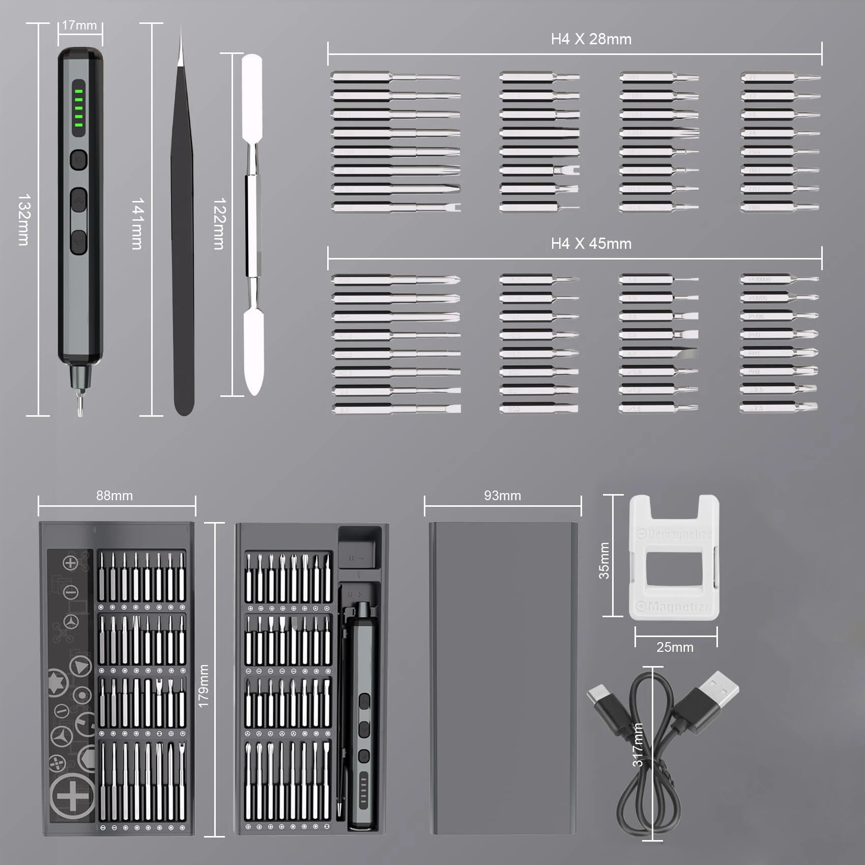 Mini Precision Electric Screwdriver Set 68 in 1 Power Repair Tool with 64 Magnetic Torx Phillips Drill Bits 5 Torque Settings 5