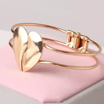Korean Fashion Gold Color Opening Heart Bangle Bracelet Silver Color Bracelets For Women Jewelry 2025 Trending New Bangles Gifts