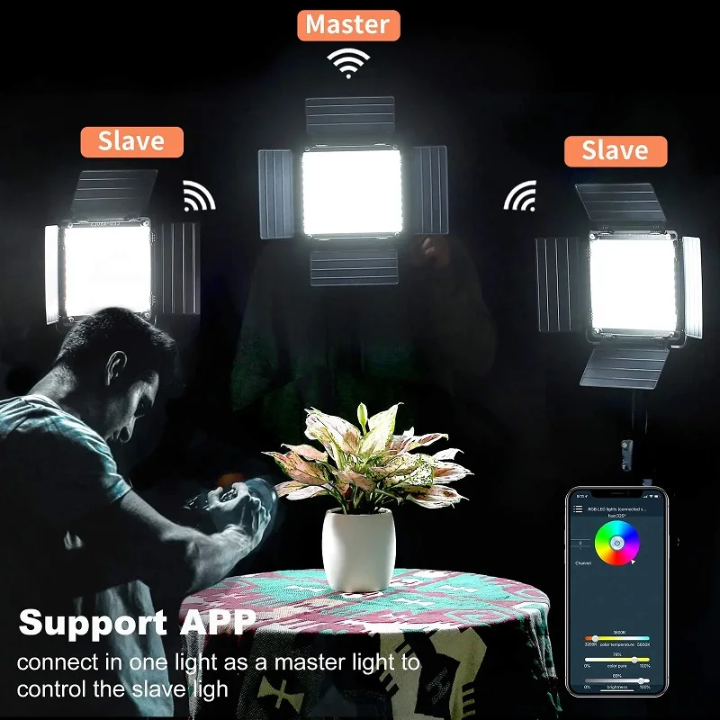 PGVM 800D RGB LED 비디오 조명, 3200-5600K 필름 비디오 촬영 조명, 스튜디오용 삼각대 포함, 2 팩