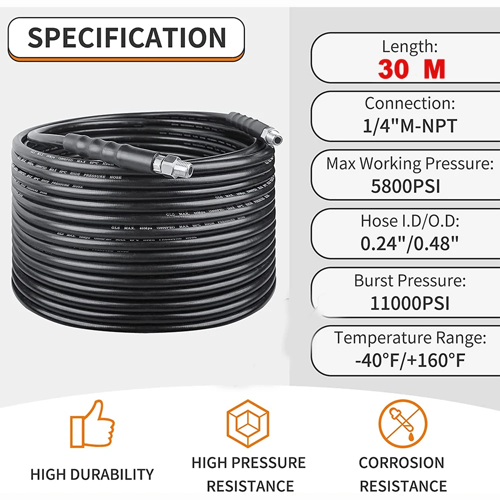 100 FT 1/4 Inch NPT Tube Cleaning Hose Button Nose and Rotating Sewer Jetting Nozzle Orifice 4.0 Buyplus Sewer Jetter Kit Pressure Washer Blue 4400 PSI 4.5 