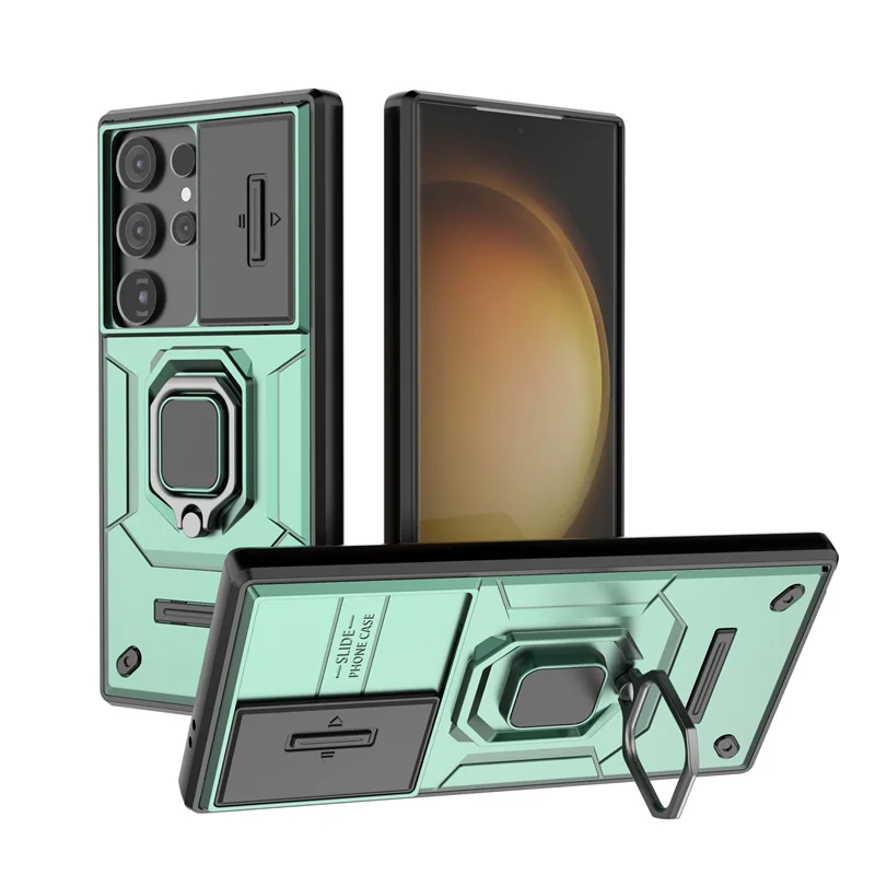 Enhanced Protective Armor Case with Slide Camera Guard and Ring Holder for Ultimate Shockproof Protection