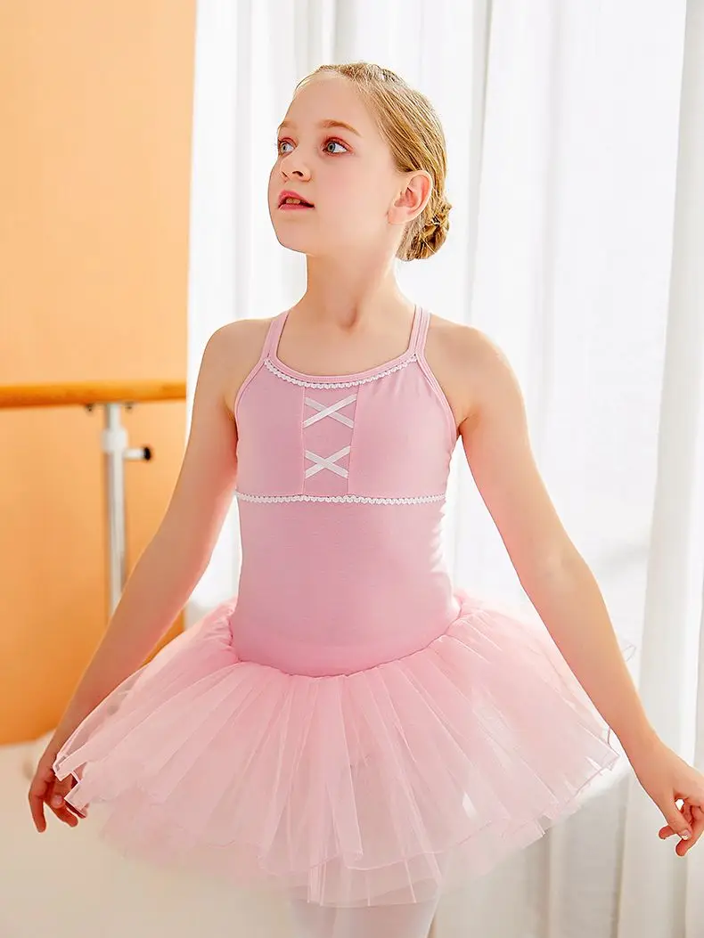 

Summer Cildren's Dance Practice Clothes Suspender Leotard with Puff Skirt Ballet Tutu Dress for Girls Performance Costume C22102