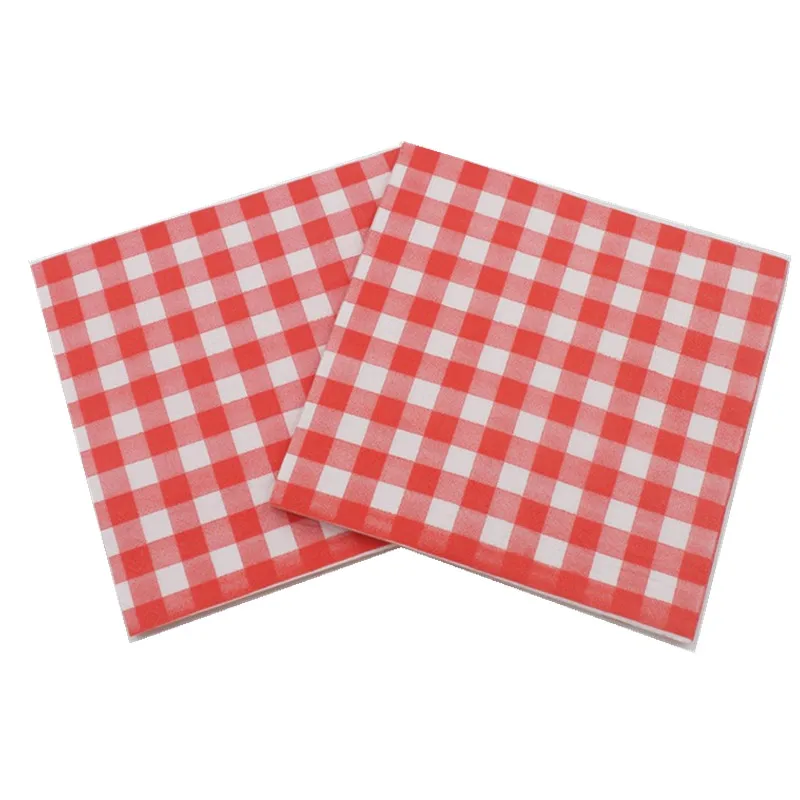 Disposable Plaid Printed Table Dinner Tissue Napkins Paper Tableware For Event Party Decoration 20Pcs/Pack 33x33cm