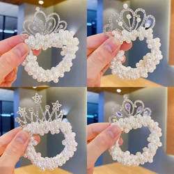 1PC Children Crown Headdress Princess Head Ropes Korea New Beads Flowers Little Girls Tie Hair Head Rubber Band Accessories