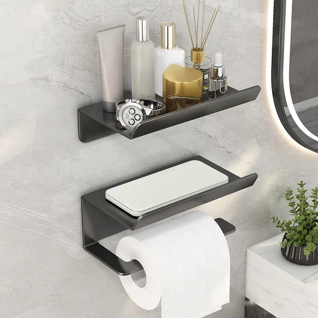 Adhesive Toilet Paper Holder with Shelf, Toilet Paper Roll Holder