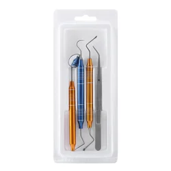 Premium Dental Cleaning Tool Set with Mouth Mirror, Stainless Steel Tweezers, and Elbow Probe for Teeth Whitening and Oral Care (4pcs kit)