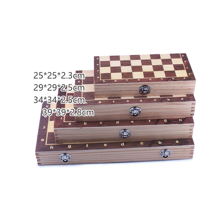 Luxury 4 Queens Wooden Chess Game, 34 Wooden Chess Pieces, Foldable Chessboard, Family Board Game, Set Gift Toy