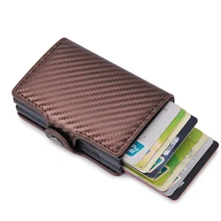 Carbon Fiber Men's Minimalist Cardholder Wallet - Double Anti-RFID Protection, Metal Business Card Case Gift (Bronze)