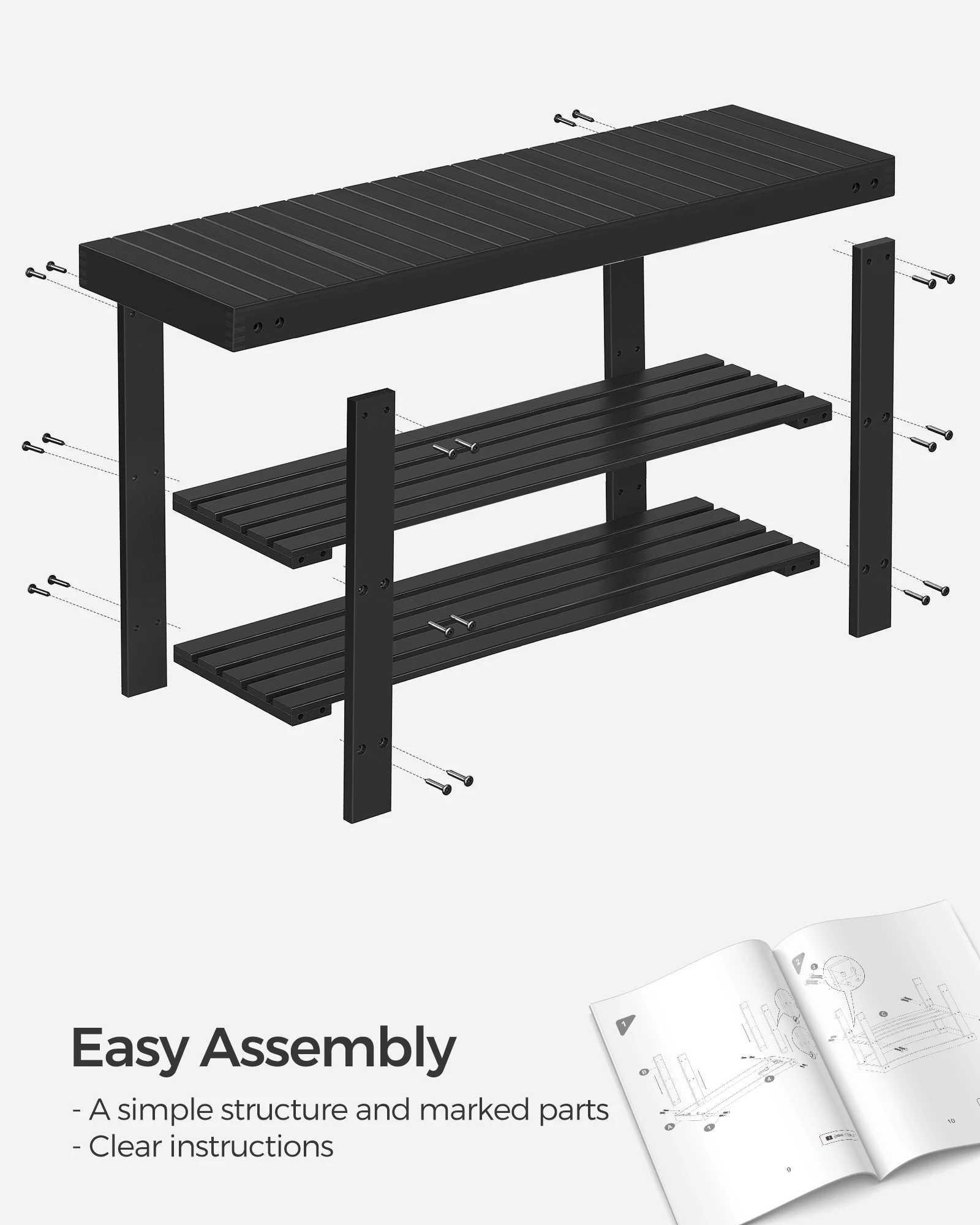 SONGMICS Shoe Rack Bench, 3-Tier Bamboo Shoe Storage Organizer, Entryway Bench, Holds Up to 286 lb, 11.3 x 35.4 x 17.8 Inches 5
