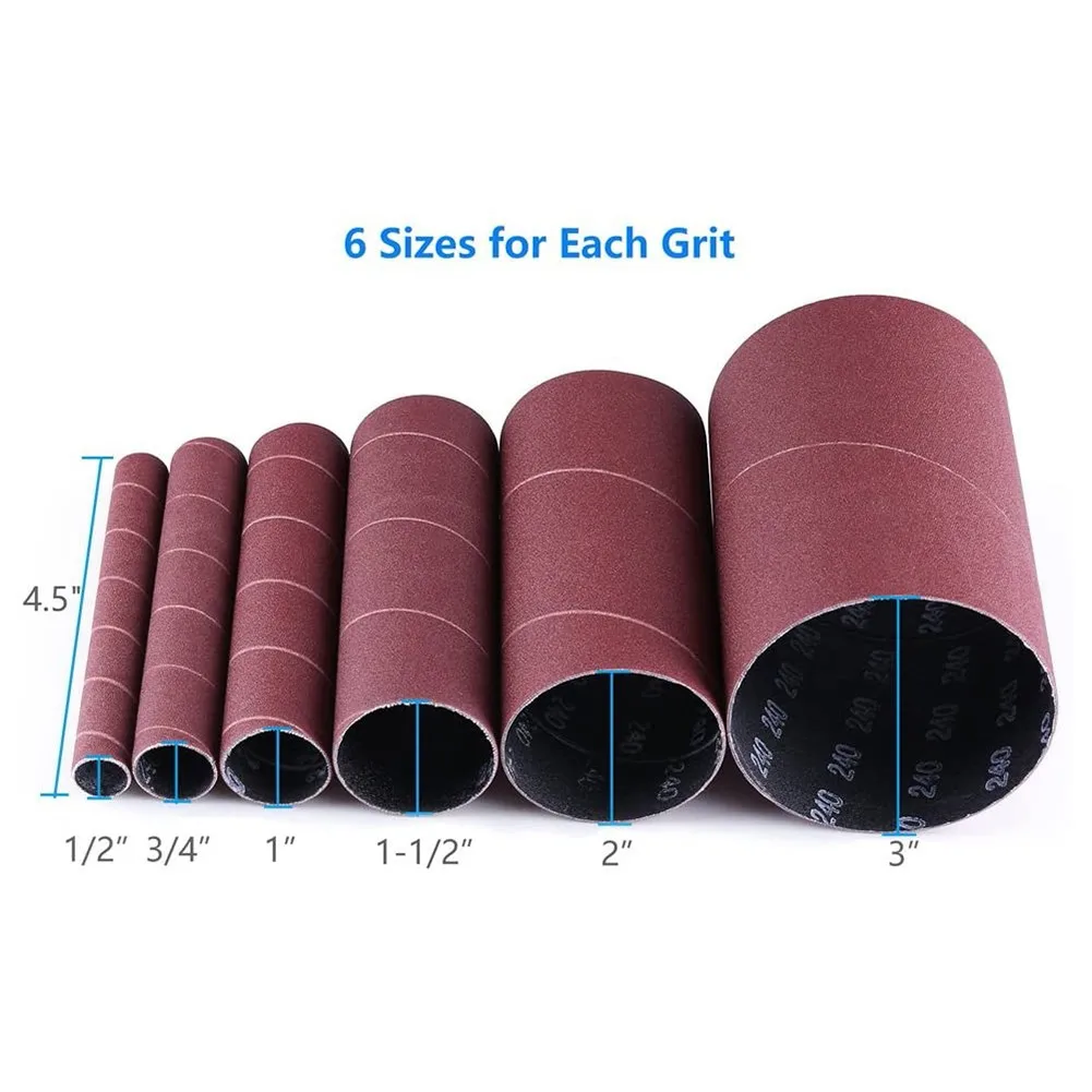 

6pcs Spindle Sanding Sleeves 80# 120# Grits 4.5” Sanding Drum Sleeves Kit Sanding Paper Drum Polishing Wheels