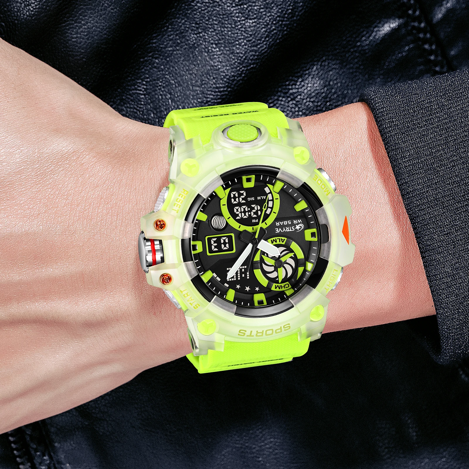 Stryve-digital Double Time Chronograph Ver para Homens Luxo Eletrônico Sport Relógios Week Display Relógios de Pulso Venda Quente - Image 4
