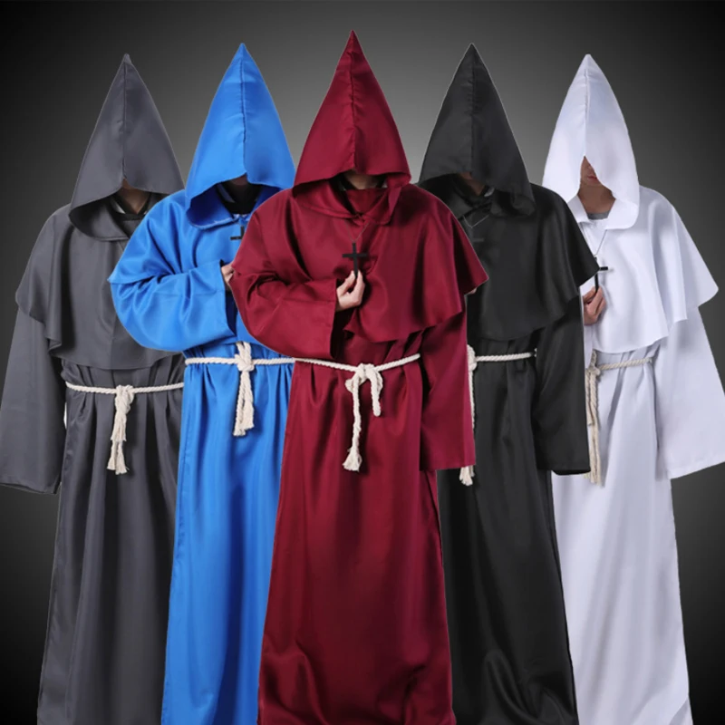Halloween Medieval Hooded Robe Plague Doctor Cosplay Costume Mask Hat Adult Steampunk Priest Horror Wizard Cloak Punks | Тематическая