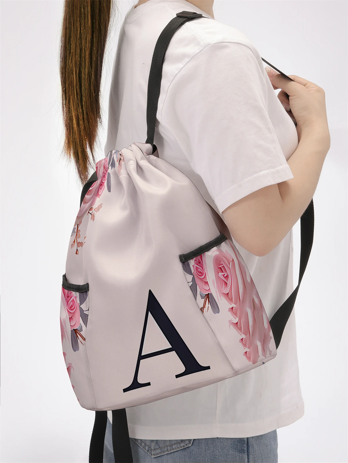 Letter Pattern Drawstring Backpack - Large Capacity Durable Fitness Bag, Adjustable Shoulder Strap, Sports Beach Backpack