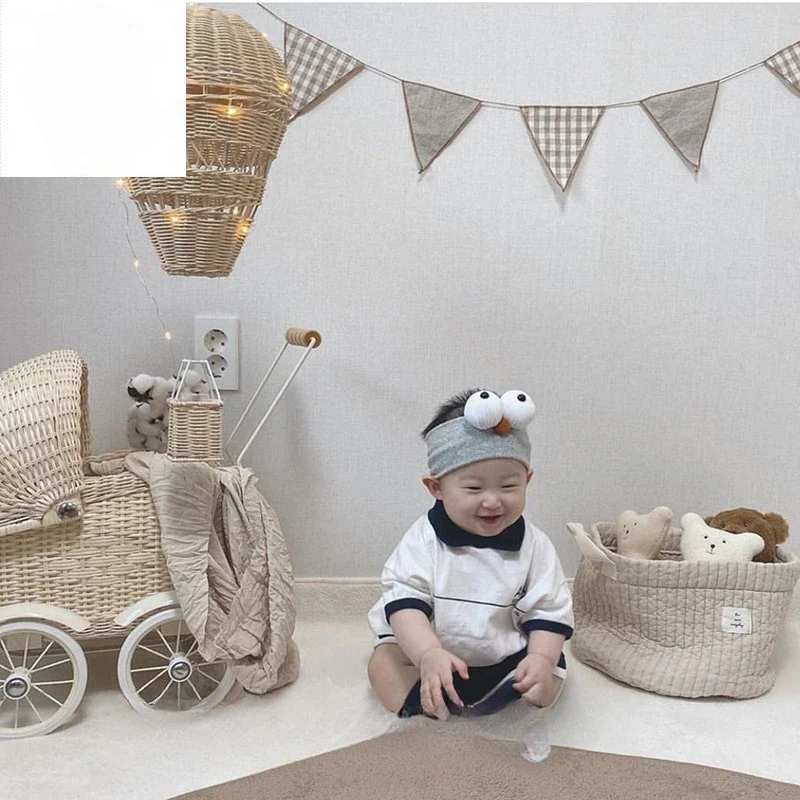 Nordic Rattan Hand-Pushed Walker Baby Hand-Held Walking Four-Wheel Toy Children's Room Decoration Photo Props