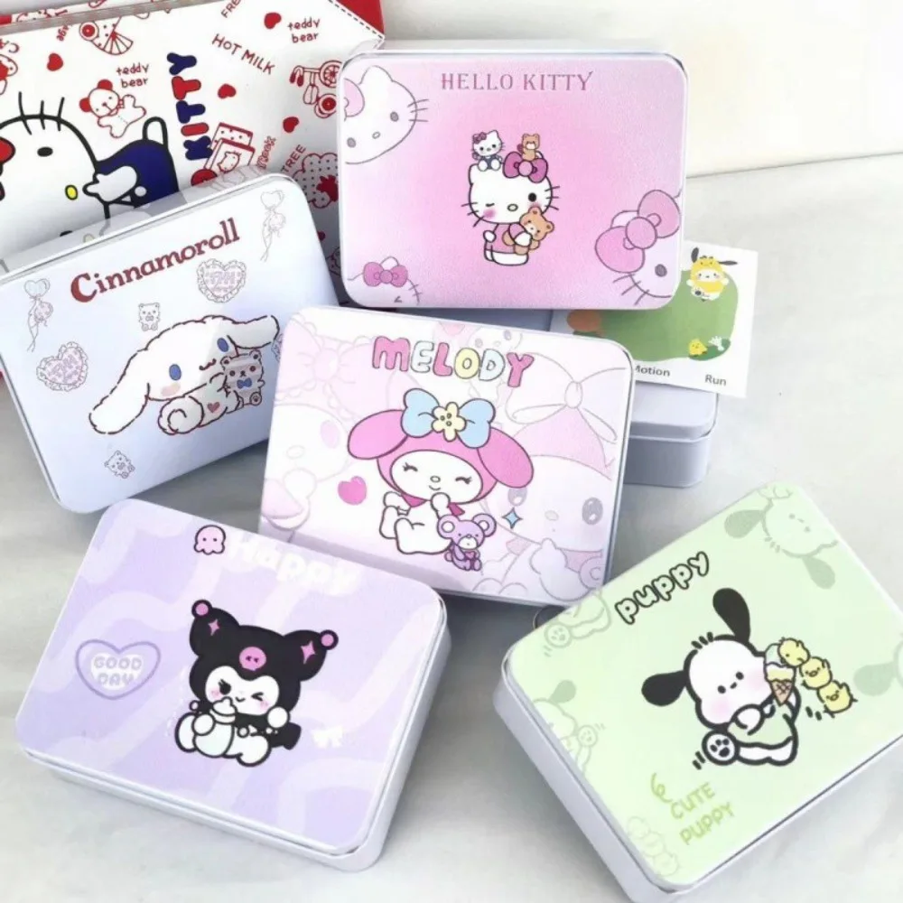 

Kawaii Hello Kitty Kuromi Tinplate Storage Box AnimeCute Sanrios Bracelet Necklace Metal ContainerCandy Case Valentine Day Gifts