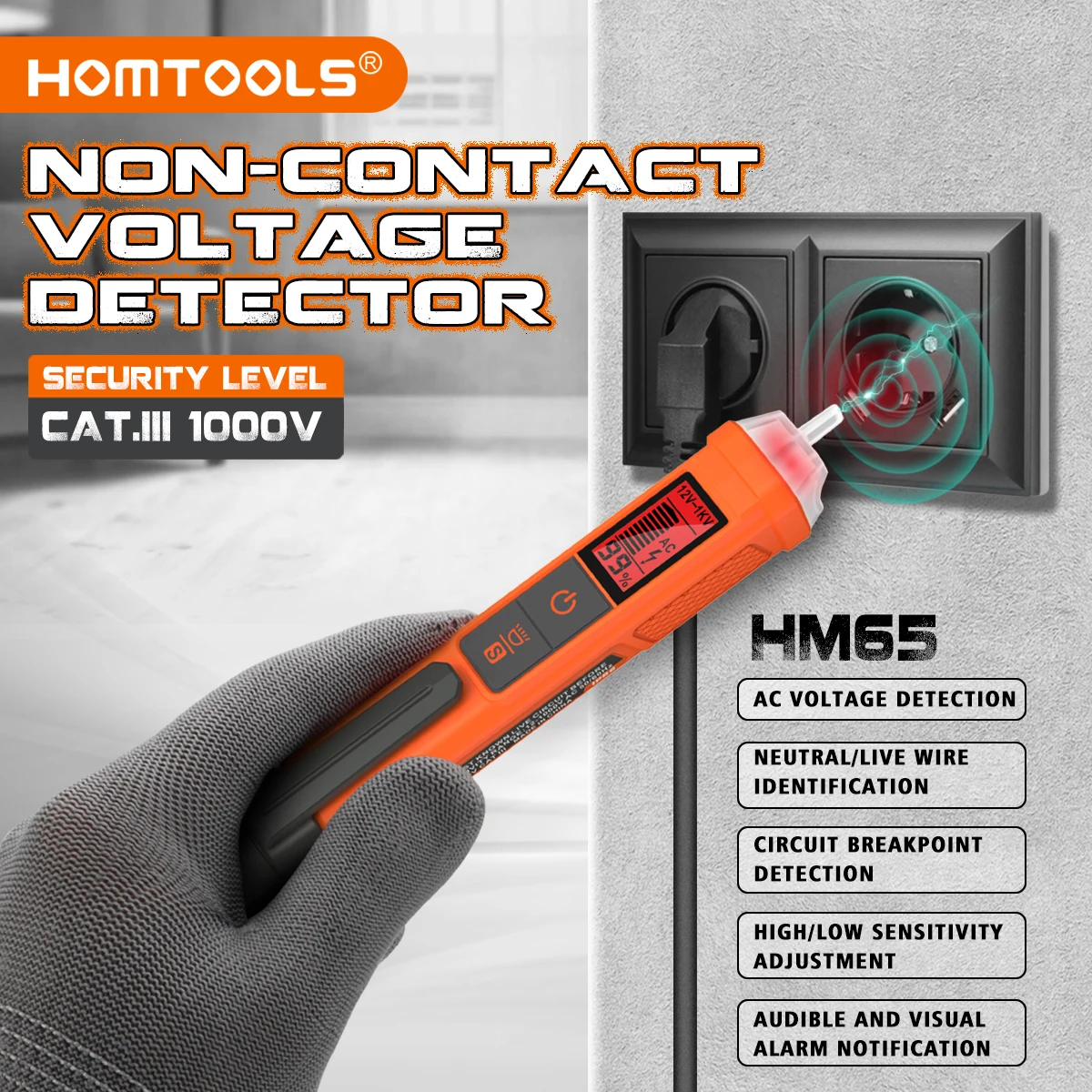 HOMTOOLS HM65 AC 전압 테스터 12-1000V 비접촉식 Waterptoo..