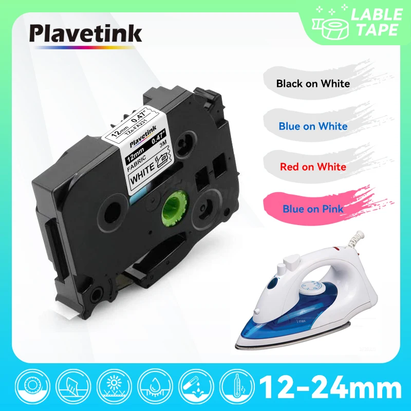 PLAVETINK 12mm Iron on Fabric Label Tape FA231 231 Black on White Ribbon Sticker Ironing T-shirt Clothes Fit for Brother PT H110