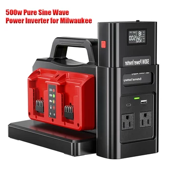 NUOVO Inverter di Potenza AC120V/220V per Batteria Milwaukee 18V con Porta USB Type-C e Uscita Accendisigari DC, Stazione di Alimentazione per Esterni