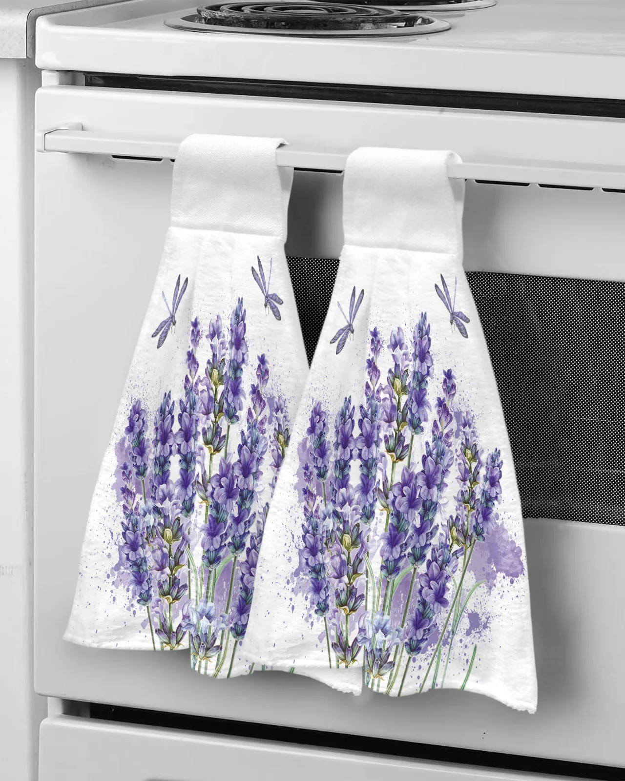 

Purple Flower Lavender Dragonfly White Kitchen Towel Bathroom Absorbent Soft Children's Hand Towel Table Cleaning Cloth