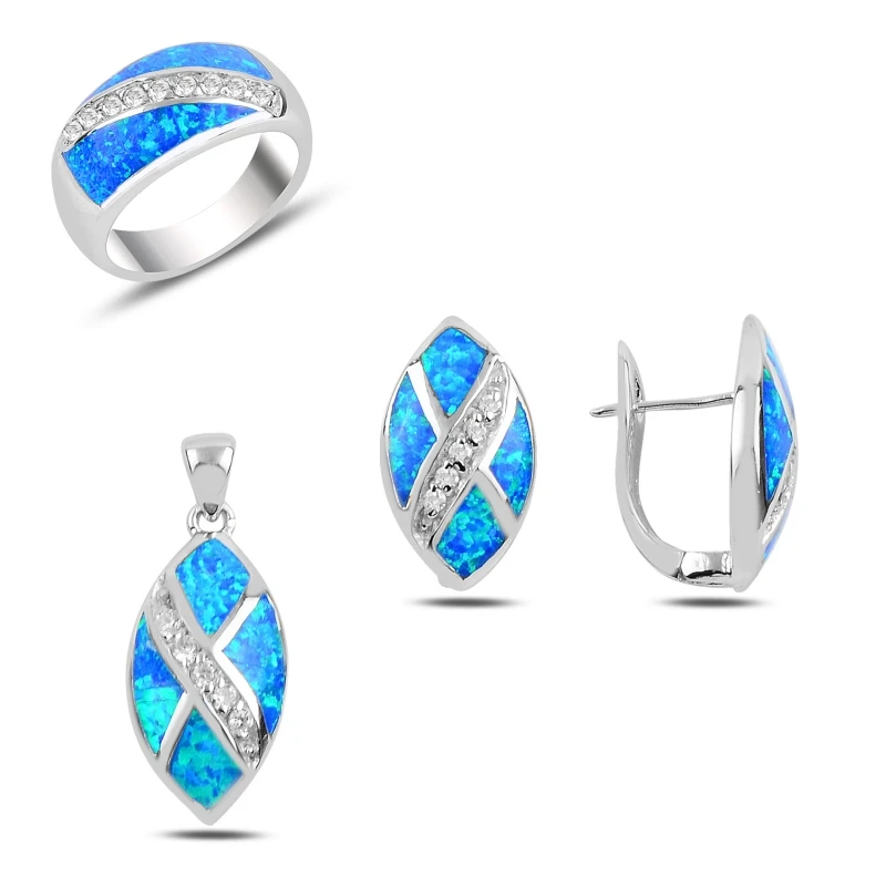 

Silver 925 Sterling Opal & Zircon Crystal Set