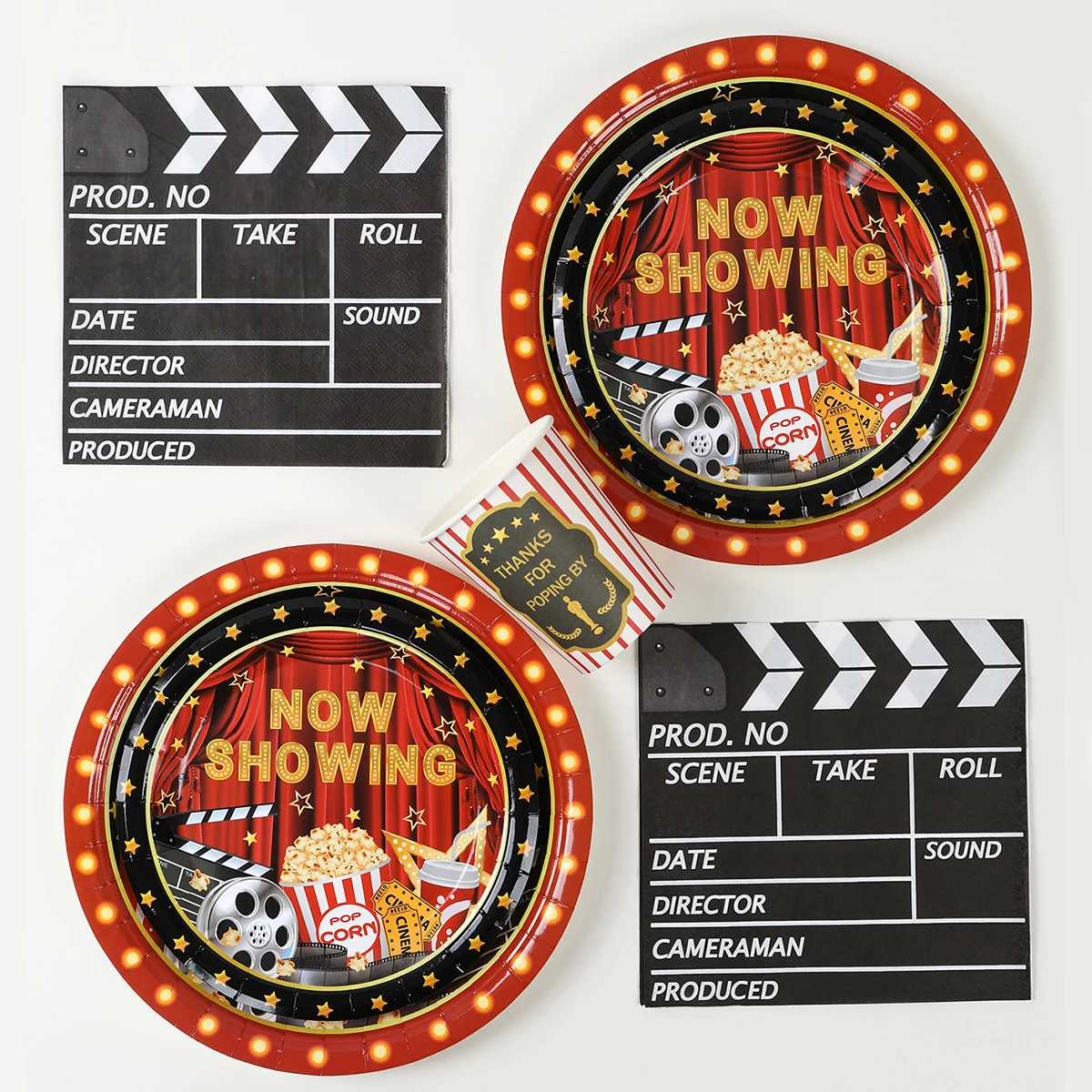 Disposable Tableware Paper Napkins Cinema Movie Night Themed Decoration Disposable Tableware Paper Plates Napkins Film Club Film Event Birthday Party Supplies