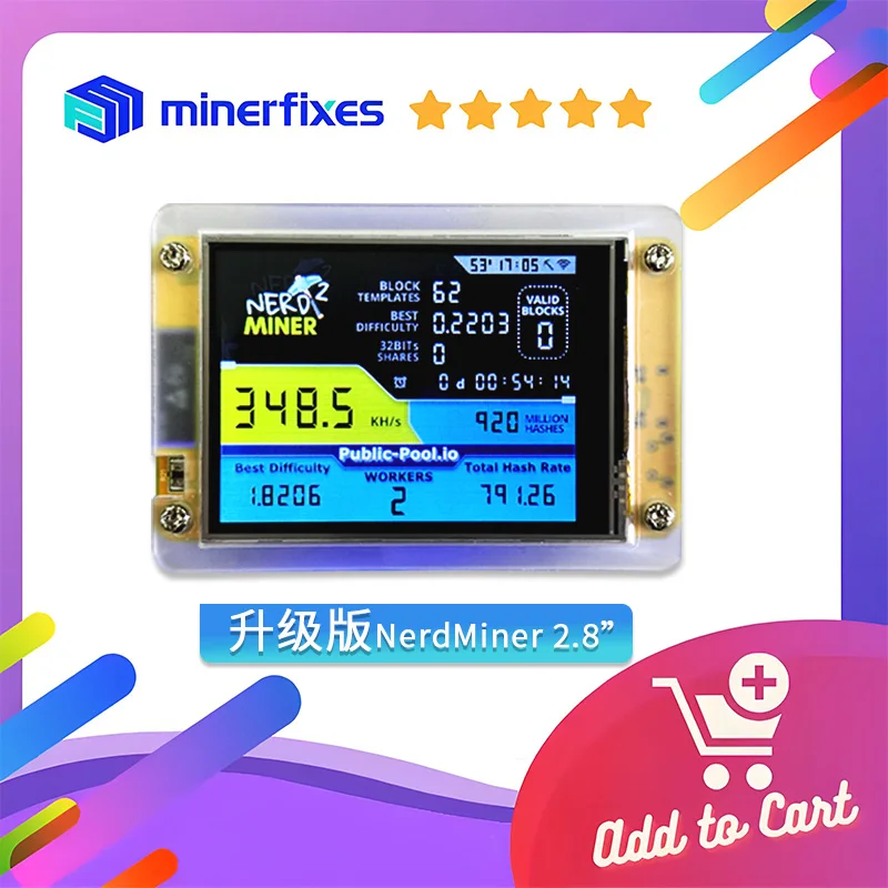 nerdminer v3 2.8-inch 350kh/s or 1000kh/s BTC Solo Lottery mining Crypto miners Bitcoin Miner Solo Mining Machine nmminer
