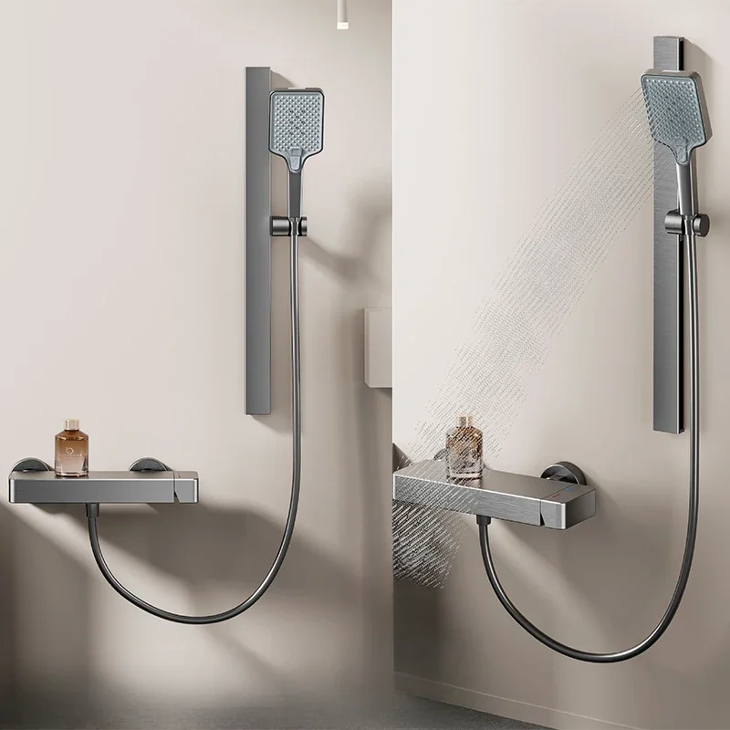 

Серая простая термостатическая Душевая система, настенный одинарный, герметичный, для ванной комнаты, Алюминиевая душевая система Rainlfall