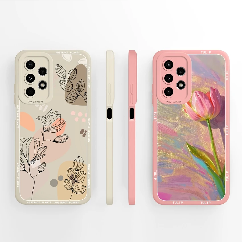 Beautiful Plant Flower Design Liquid Silicone Shockproof Cellphone Case w/ Screen Protector