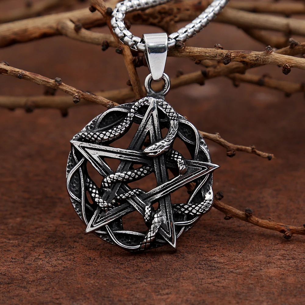 

Vintage Gothic Pentagram Snake Pendant Necklace Stainless Steel Snake Star Necklace for Men Women Trendy Punk Goth Jewelry Gift